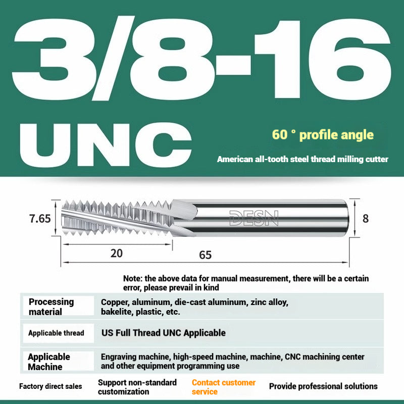 1115-65° high hard tungsten carbide thread milling cutter Long tooth full tooth alloy American thread milling cutter UNC UNF aluminum stainless steel Shandong Denso Pricision Tools Co.,Ltd.